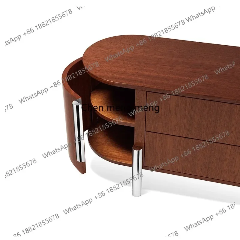 Italian Style Light Luxury TV Cabinet Solid Wood Nordic Stainless Steel Storage Arc Luxury Floor Cabinet