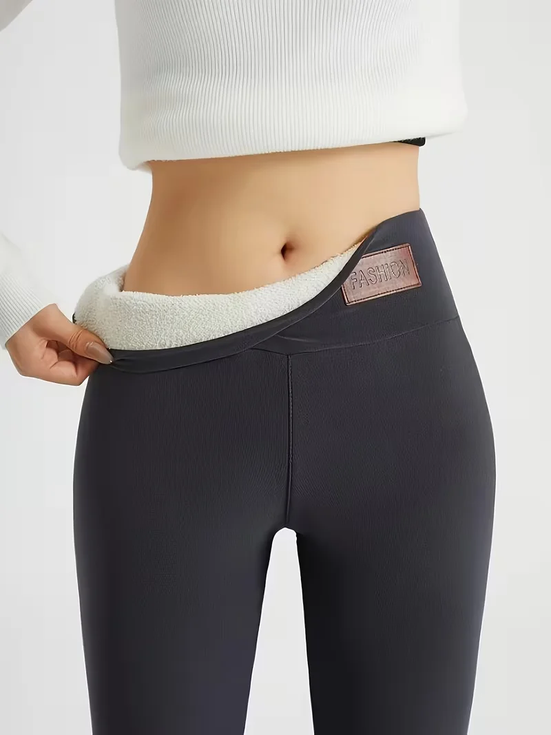 Women High Waist Fleece Lined Leggings Soft Thick Thermal Pants Slim Stretch Casual Daily Wear Winter Trousers