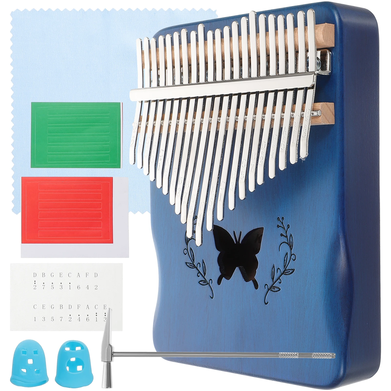 

Thumb Piano for Adults Finger Hand Bell Portable Kalimba Pianos Blue Key Instrument Child