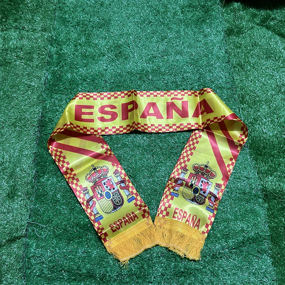 SKY FLAG España bufanda 14x130cm doble cara impresión satén fútbol aficionados España bufanda banderas pancarta para decoración deportiva