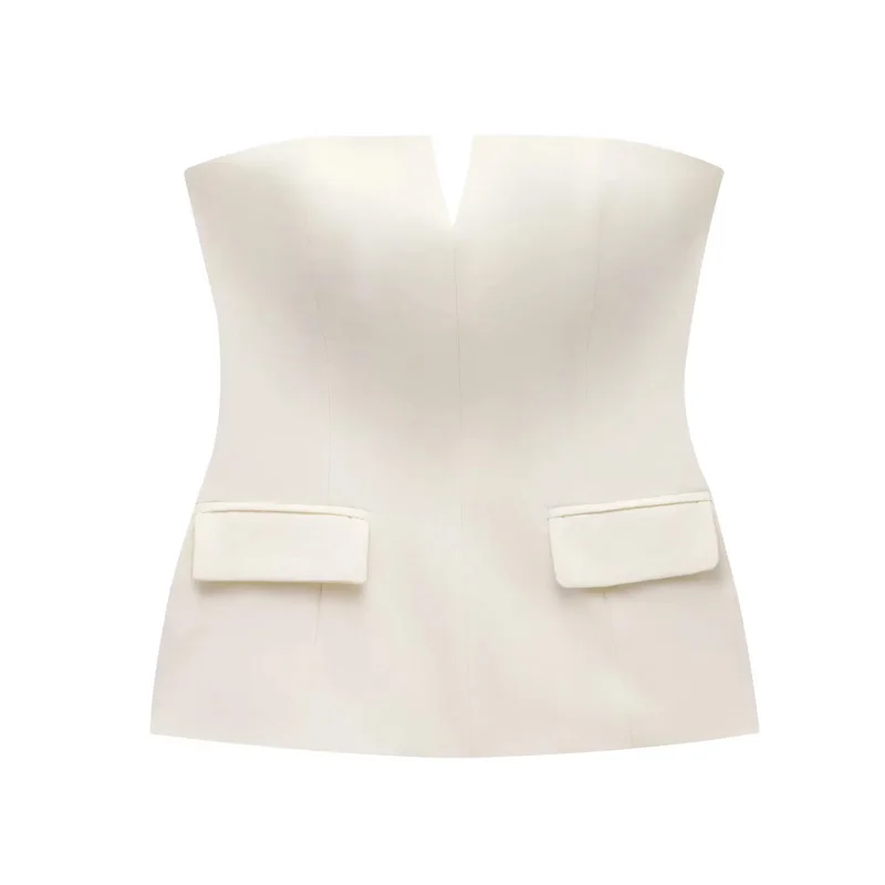 TRAF Tops For Women Strapless Off White Crop Top Woman Summer Corset Tube Tops Sexys Backless Tank Top Sleeveless Solid Tops image 5