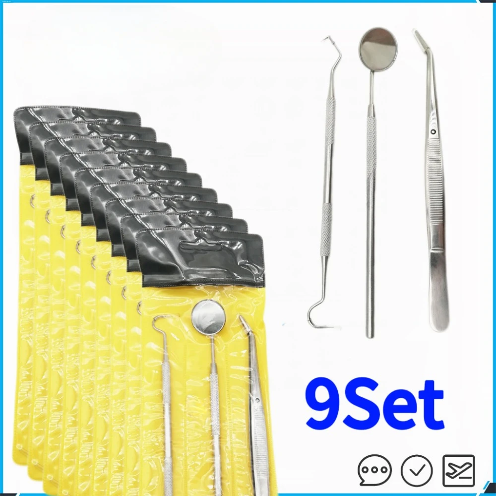 9 set Denta Mirror Kit Dentistry Lab Mouth Mirror Dentists Pick Tool Teeth Scaler Dentist Tools Denta Materials Kits 3 pcs/set