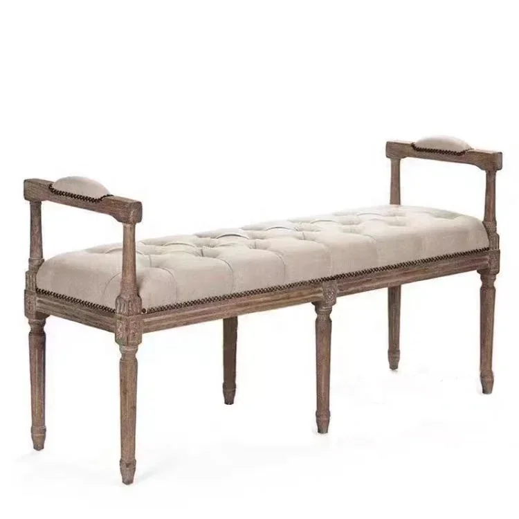 

# Wholesale Mid- Century French Wooden Fabric Upholstered End-of-bed Bench With Arm For Bedroom #