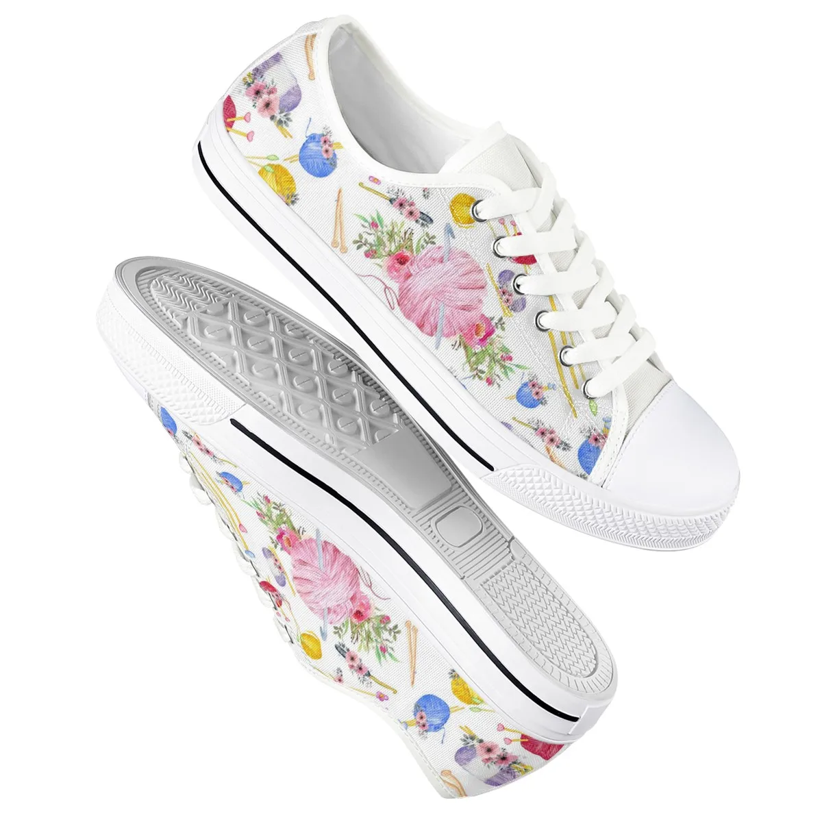 Love Sewing Women's Vulcanized Canvas White Sneakers Flat Shoes