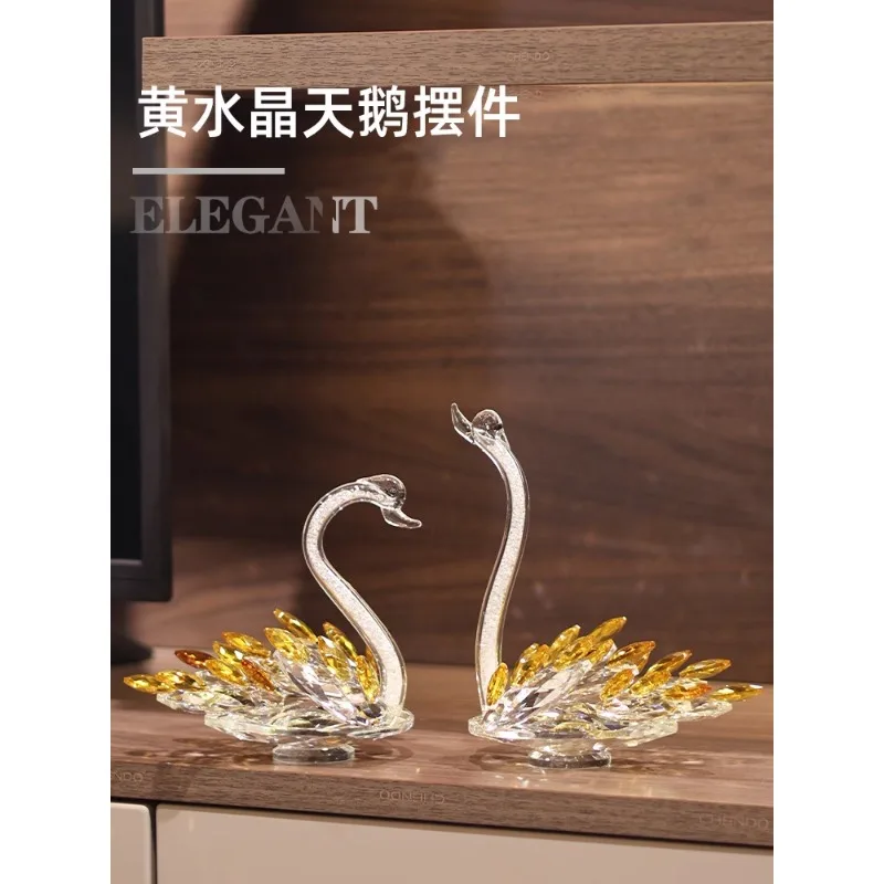 

Citrine Lucky Swan Ornament A pair of light luxury high-end living room TV cabinet wine cabinet decoration housewarming gifts