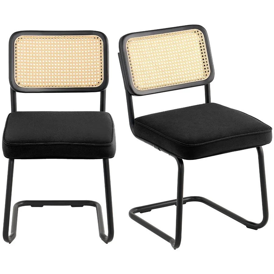 

Rattan Dining Chairs Set of 2 Mid Century Modern Dining Chair Upholstered Velvet Accent Chair with Rattan Back Retro Dining Ro