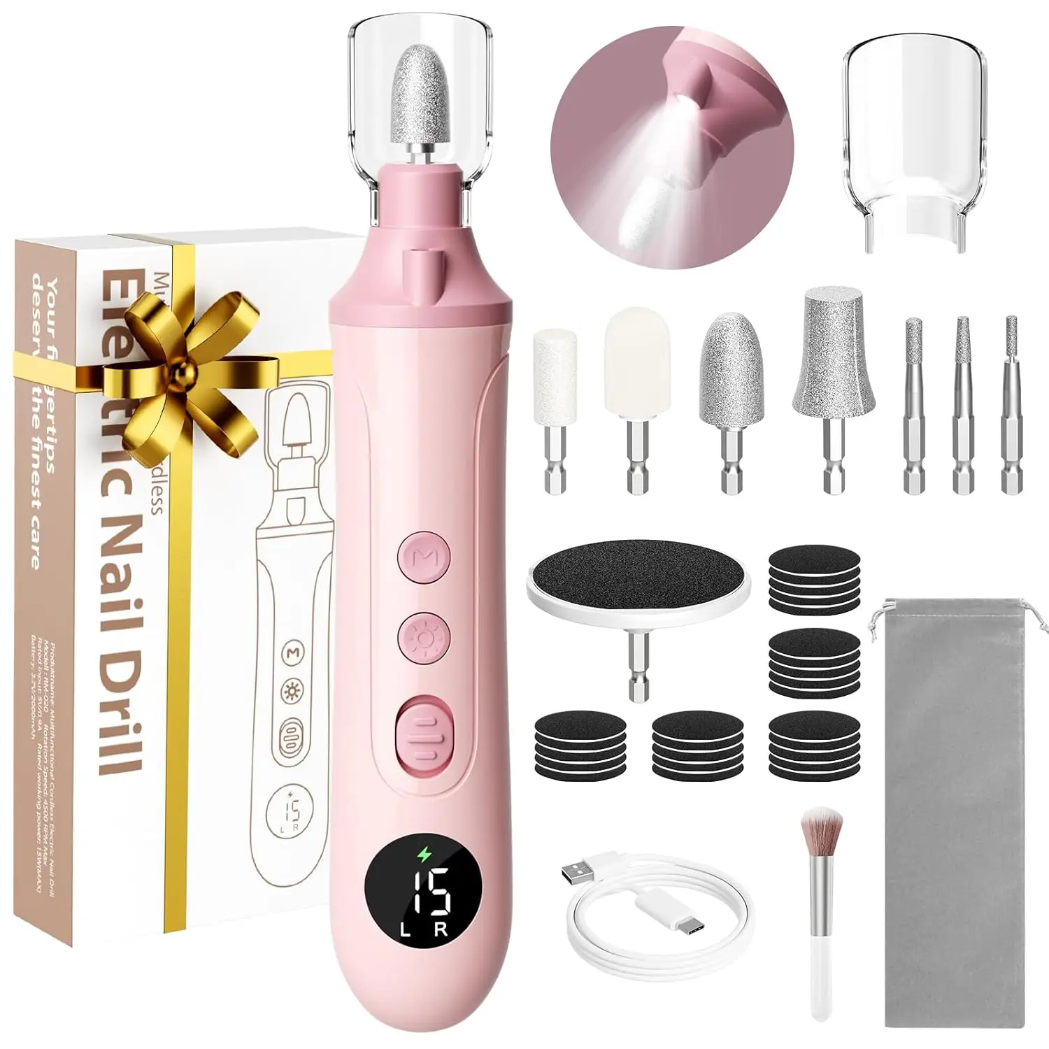

Electric Nail Drill Kit, Nail Filer Electric with LCD & Lamp, Rechargeable Pedicure Tools for Feet, Toenail Grinder for Thick To