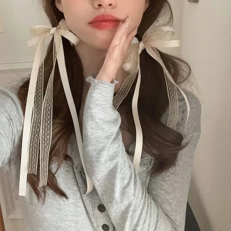 

Pink Lace Ribbon Bow Hair Clip Sweet Cute For Flyaway Bangs Women Daily Versatile Soft Comfortable Non Slip