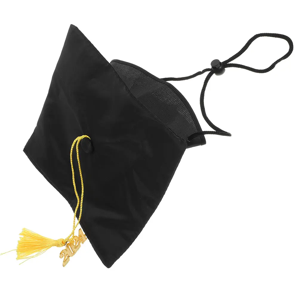 

2pcs Black Bachelor's Cap with Tassel for Pet Dog Cat Adjustable Graduation Hats Accessories Decor Dress Puppy
