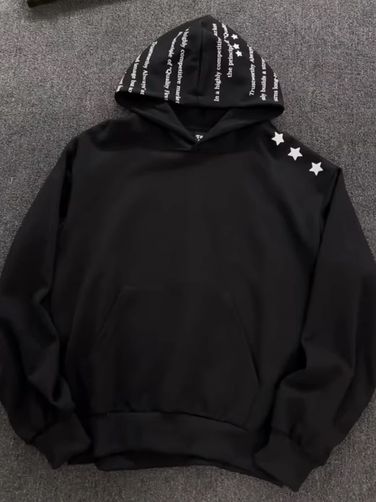 سترة بقلنسوة مطرزة من American High Street للرجال كبيرة الحجم وثقيلة الوزن كاجوال متعددة الاستخدامات للأزواج في موسم الخريف ملابس الشارع