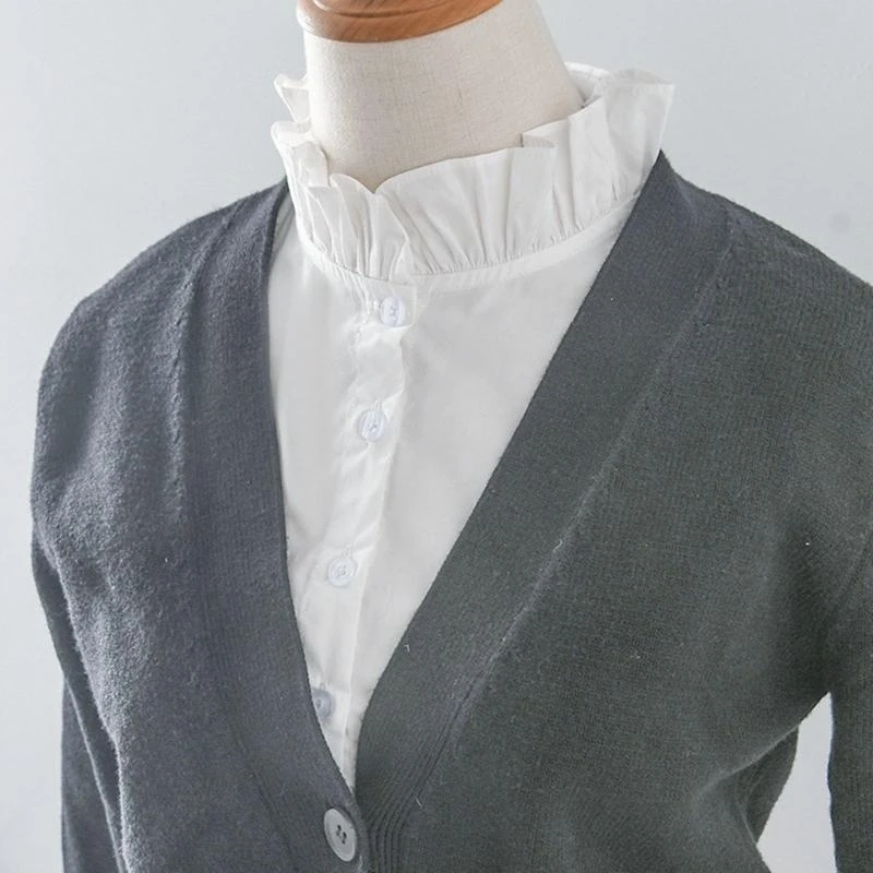 Layering Half Shirt Elegant Ruffled Detachable Fake Collar Blouse for Sweater