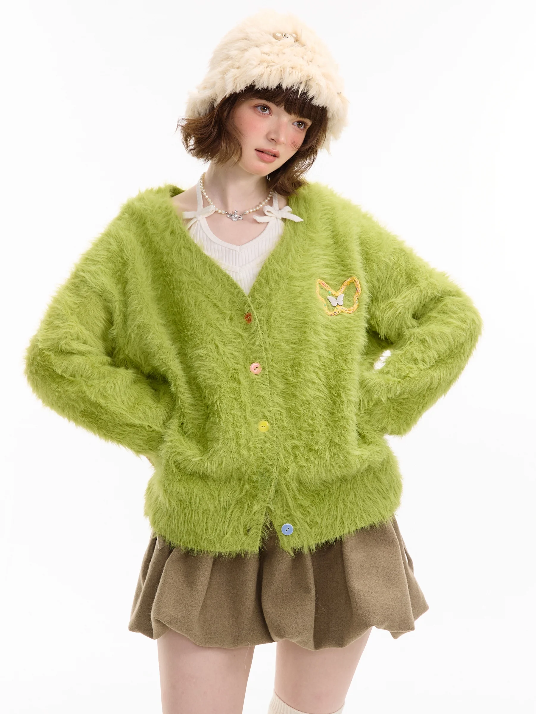 

ZiziFei Soft Cozy Lazy American Retro Plu Sweater Coat Women Autumn Winter New Sle Loose Fit Long Sve Button up