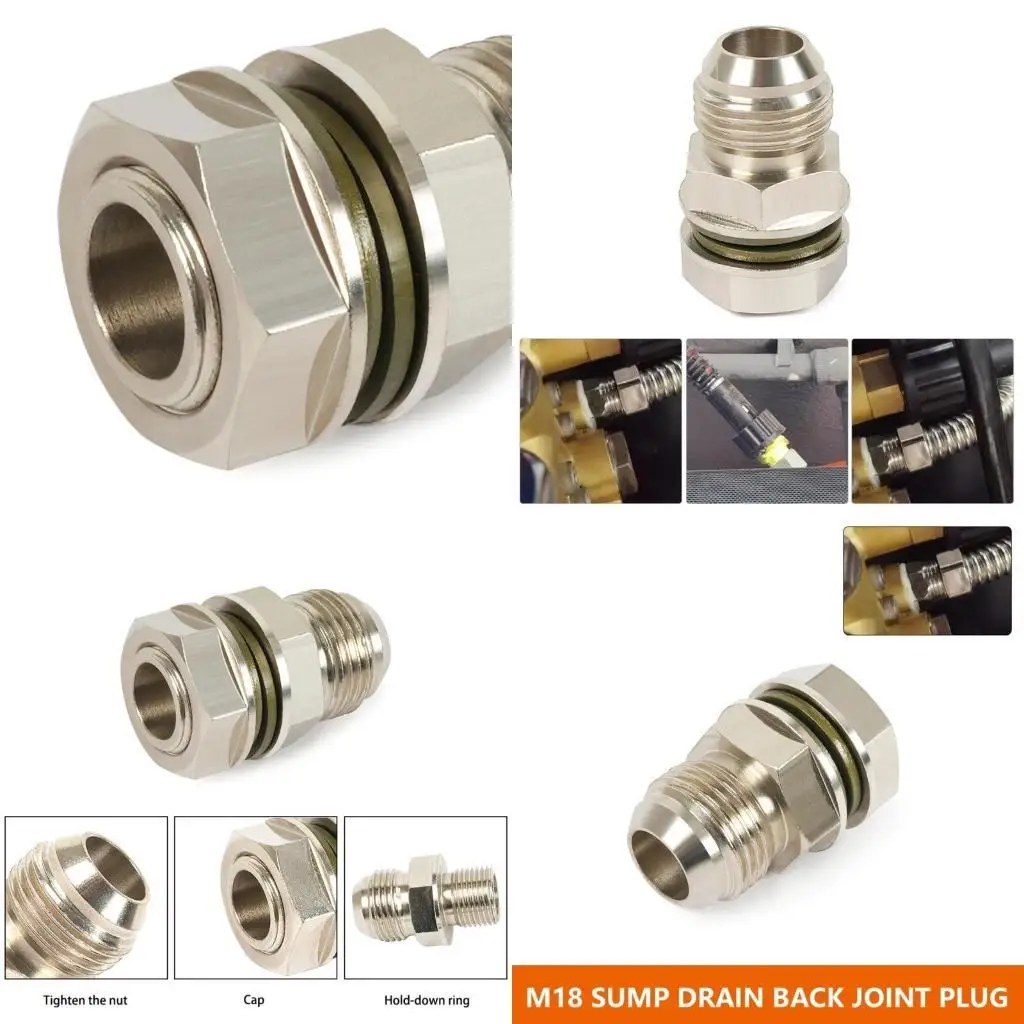 

31BC Car Modified Steel AN10 to M18x1.5mm Turbos Oil Return Drain Plug Adapter Bung Fitting On Oil Pan / Sump