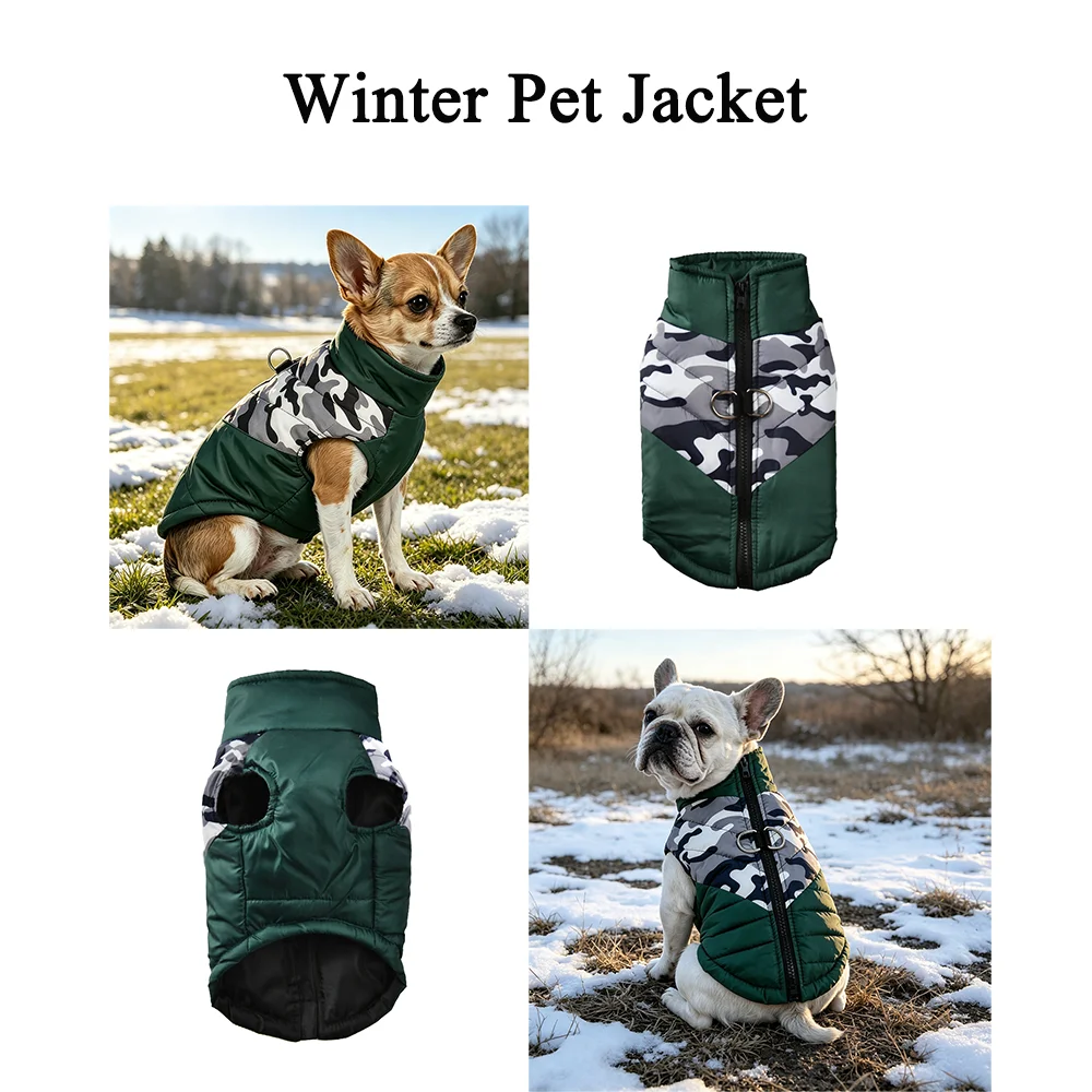 Wasserdichte Hundekleidung, warme Winterjacke für kleine und mittelgroße Hunde und Katzen mit D-Ring, Tarnmuster, Yorkshire-Weste, Mantel