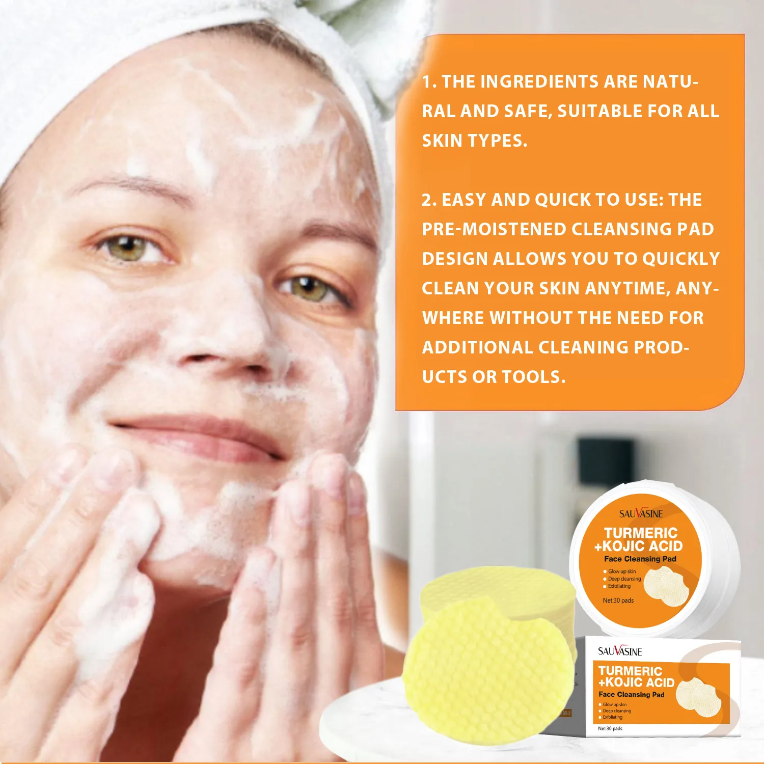 Kojic Acid Face Cleansing Pads Exfoliante Facial Pads جلد کو چمکانے کے لیے Exfoliating روزانہ کی صفائی جلد کی دیکھ بھال