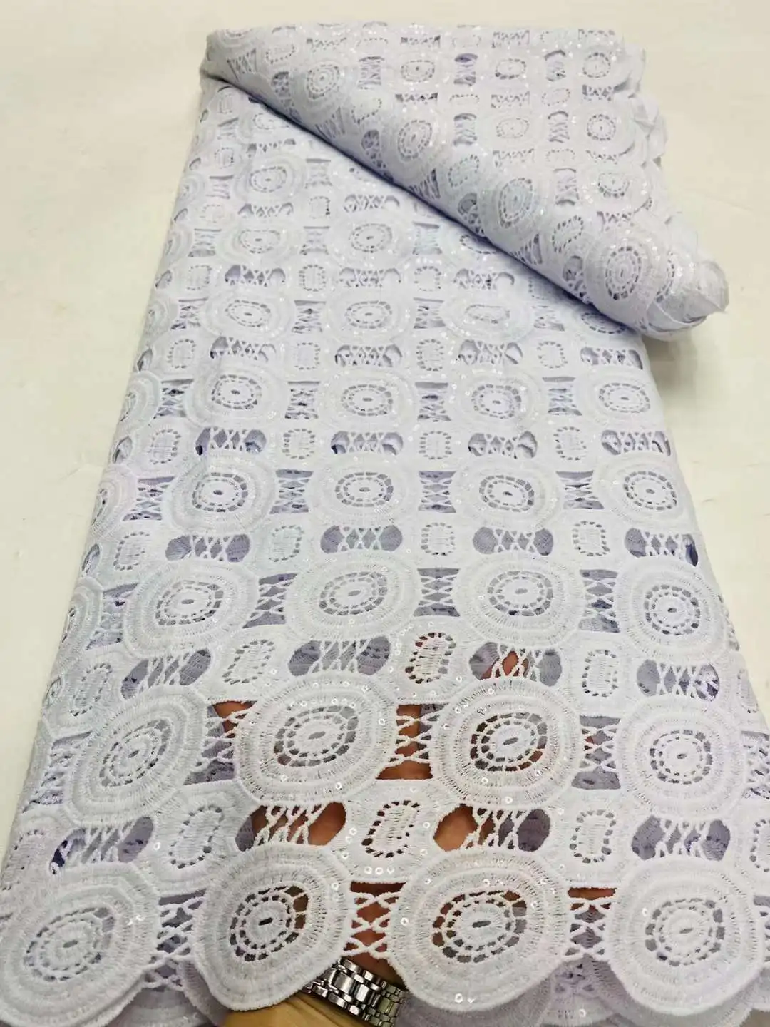 Tela de encaje guipur blanco, tela de encaje de cordón africano con piedras, tela de encaje nigeriano, encaje Souble de agua, 5 yardas para vestido de fiesta