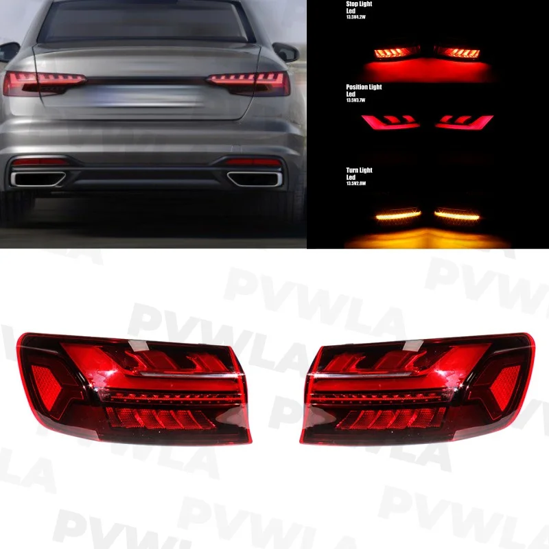 2pcs Left+Right Outside Rear Lamp Tail light For Audi A4 B9 Sedan 2021 2022 2023 LHD Car accessories 8W594509AA  8W5945092AA