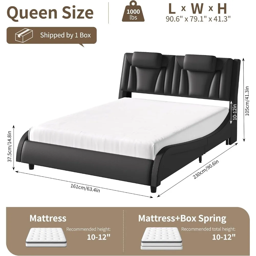 Queen LED Wave Platform Bed 2