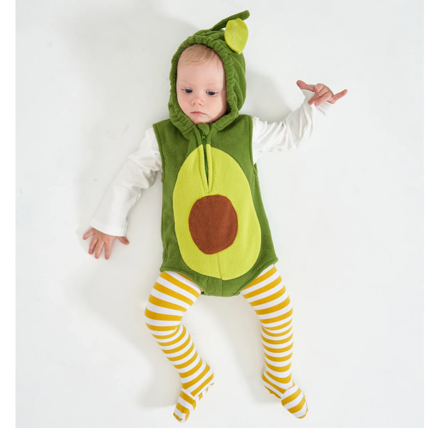 Umorden 2pcs/set Infant Baby Girls Boys Avocado Costume Hoodie Sleeveless Bodysuit Romper with Stockings 0-6M 6-12M12-18M