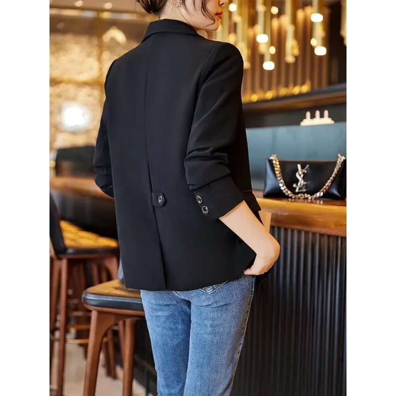 Fashion Women Blazer Jacket Ladies Pink Coffee Black Female Long Sleeve Single Breasted Straight Coat For Autumn Winter