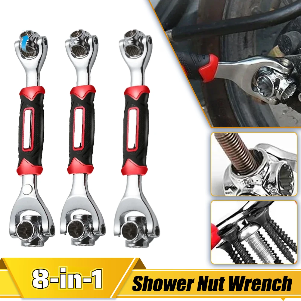 8 In 1 Torque Wrench Universal Ratchet Spline Multifunctional Wrench 360 Degree Bolts Sleeve Combo Tools for Car Repair Spanner