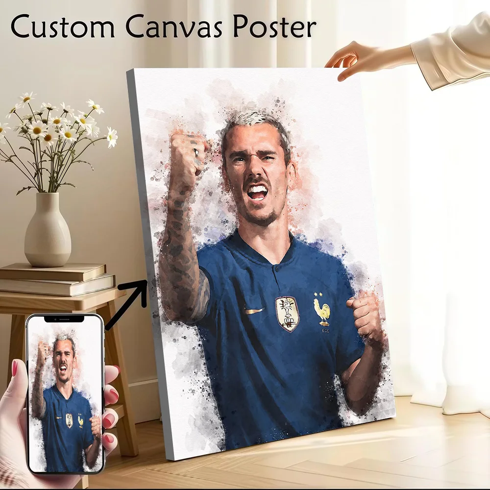 Antoine Griezmann Watercolor Portrait Canvas Poster Customizable Printed Canvas Painting Wall Art for Fans Interior Accessories