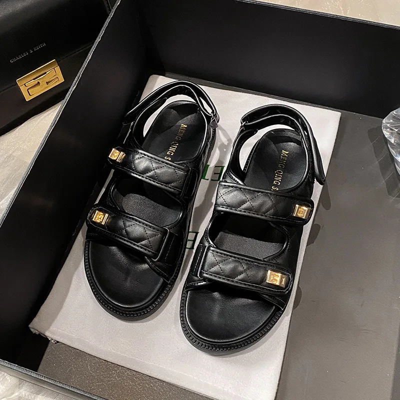 

Реконструкционные спортивные сандалии на липучке для женщин, новый летний дизайн с ромбовидным узором, толстая плоская подошва, большой размер T73