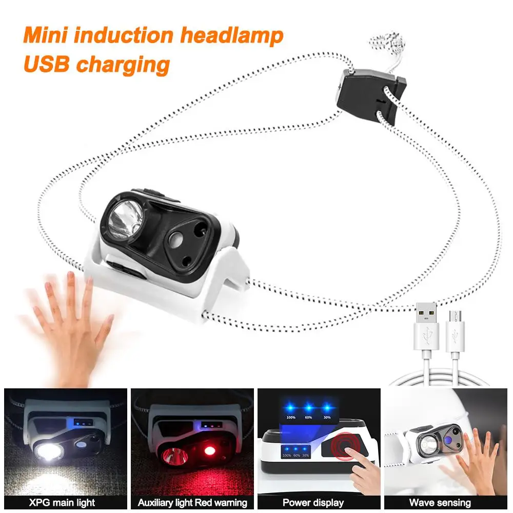 Portable Mini Smart Waving Sensor XPG+LED Headlamp USB Rechargeable 800mAh Battery Waterproof Outdoor Cycling Running Headlight