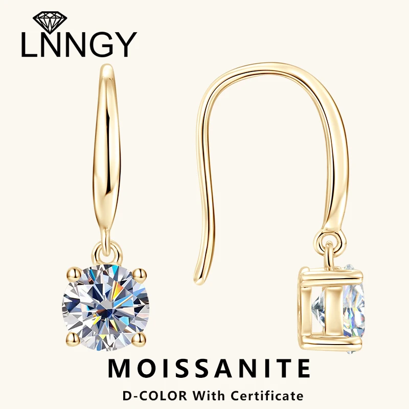 

Lnngy 1,0 карата круглого огранки с муассанитом, серьги-капли Oorbellen Zilver, стерлинговое серебро 925, висячие серьги для женщин, подвески, ювелирные изделия, подарок