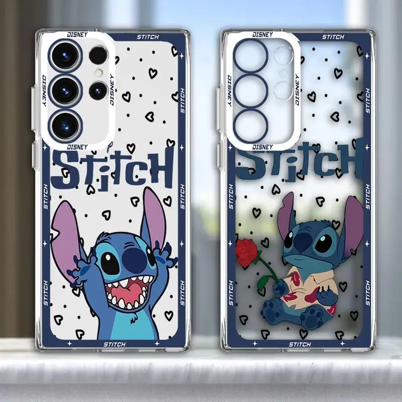 Cartoon Disneys Stitch Angie phone cases for Samsung Galaxy S24 S23 Plus FE S22 S20 S21 Ultra G71 G32 G52 X3 Clear fundas cover