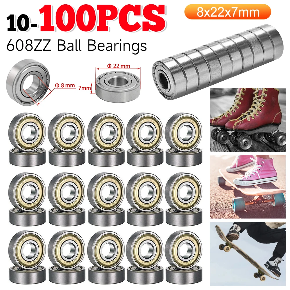 10-100Pcs 608ZZ Ball Bearings Carbon steel Double Shielded Miniature Deep Groove Skateboard Ball Bearings 8mm X 22mm X 7mm