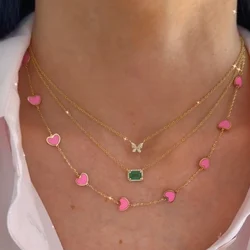 Fashion Heart Necklace for Women New Sweet White Pink Enamel Heart Pendant Necklace Female Elegant Charm Minimalism 41+5cm