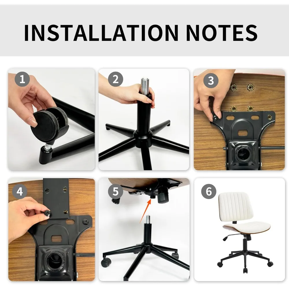 كراسي الألعاب كرسي مكتب منزلي صغير - كرسي مكتب متوسط الظهر بدون ذراعين مع 360 درجة ° دوارة وعجلات، ارتفاع منجد من البولي يوريثان قابل للتعديل #5