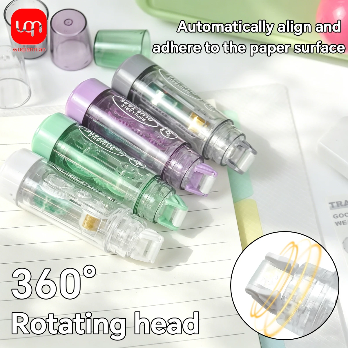 Refillable Dot Glue Tape Pen 360° Rotatable Double Sided Adhesive Tape for Journal Scrapbook DIY Crafts