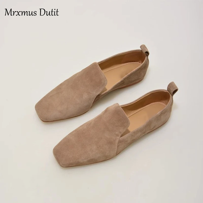 

Mrxmus Dutit New Summer Fashion Genuine Leather Flat Shoes Women Casual Solid Color Simple All-match Loafers Female