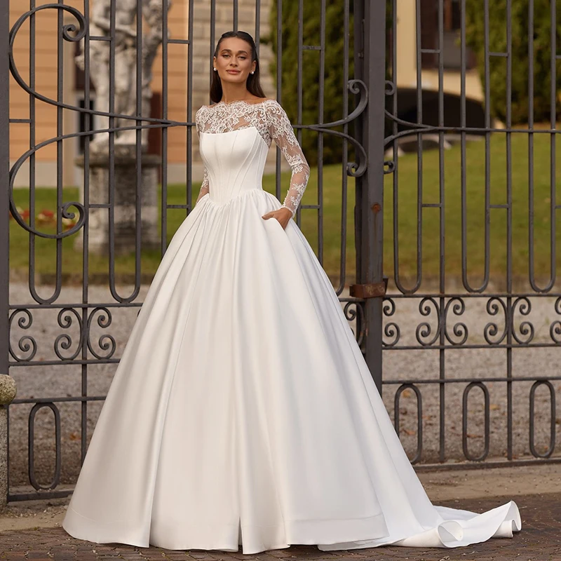 Eightree Elegant A-Line Wedding Dresses Off The Shoulder Long Sleeves Bridal Dress Princess Wedding Ball Prom Gowns Customized