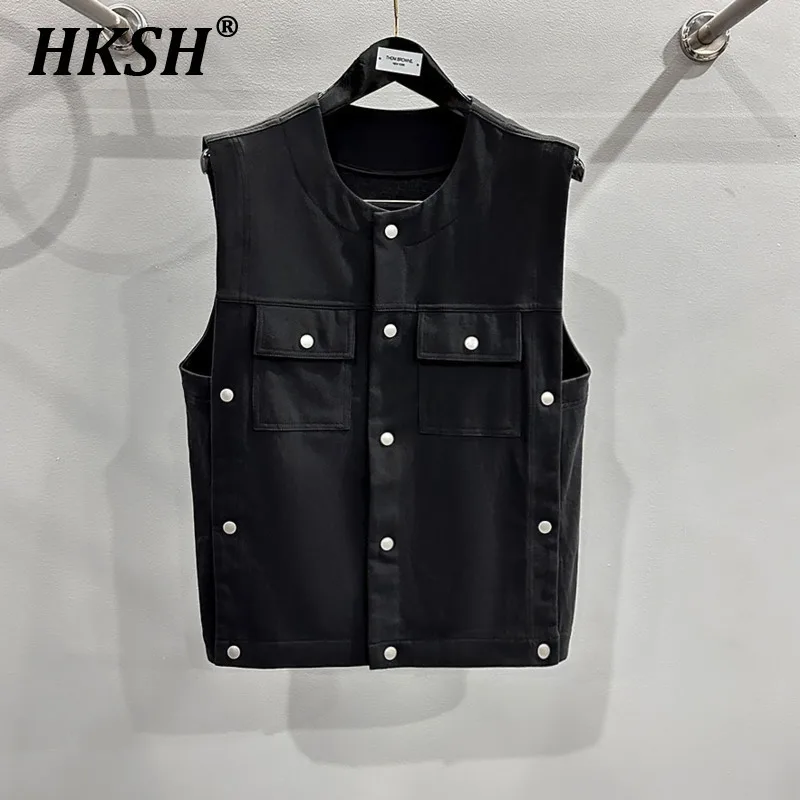 HKSH Spring Summer New Men's Tide Dark Cotton Waistcoat Single Breasted Vest Chic Punk Streetwear Tank Tops Vintage Coats HK2224