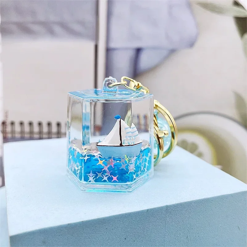 Ocean Whale Sailboat Floating Bottle Keychain Children's School