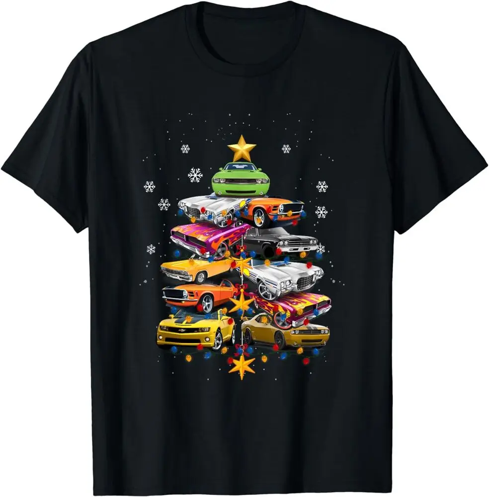 Car Madness Christmas Tree Classic Muscle Cars Xmas Tree Tee Unisex T-shirts for Men Women Summer Tees Cotton Luxury brand