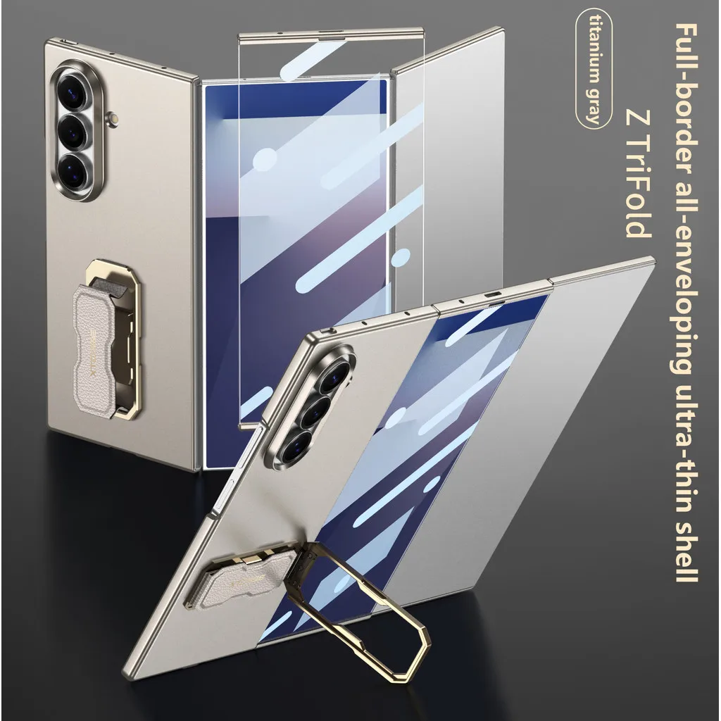 

360 ° Rotating Stand Case For Samsung Galaxy Z TriFold Ultra-thin Wristband All-inclusive Protective Cover With Tempered Glass