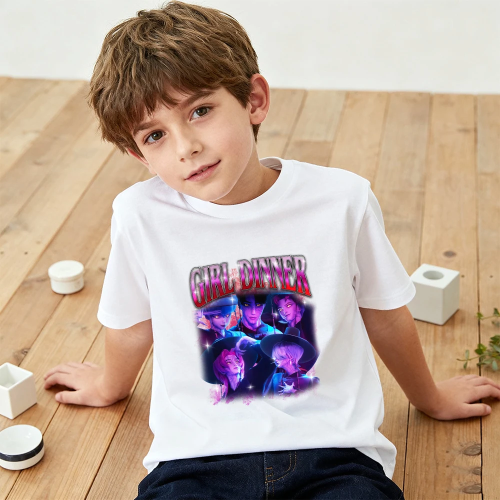 Kaos Kpop Demon Hunters Custom Print Grafis 230Gsm Katun Pakaian Anak Musim Panas 2025 Kaos Film Anak Perempuan Laki-laki Lengan Pendek Atasan