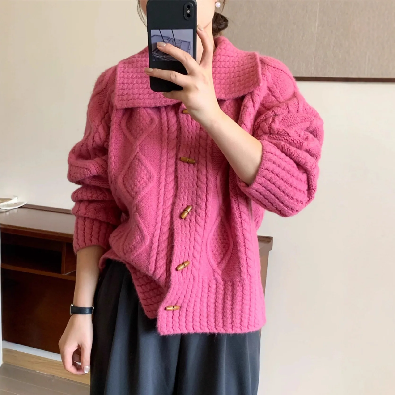 خريف شتاء جديد وصول الكورية نمط مفتوح سترة معطف فوقي لينة مريحة محبوك سترة مع تويست نمط كسول حلاوة #2