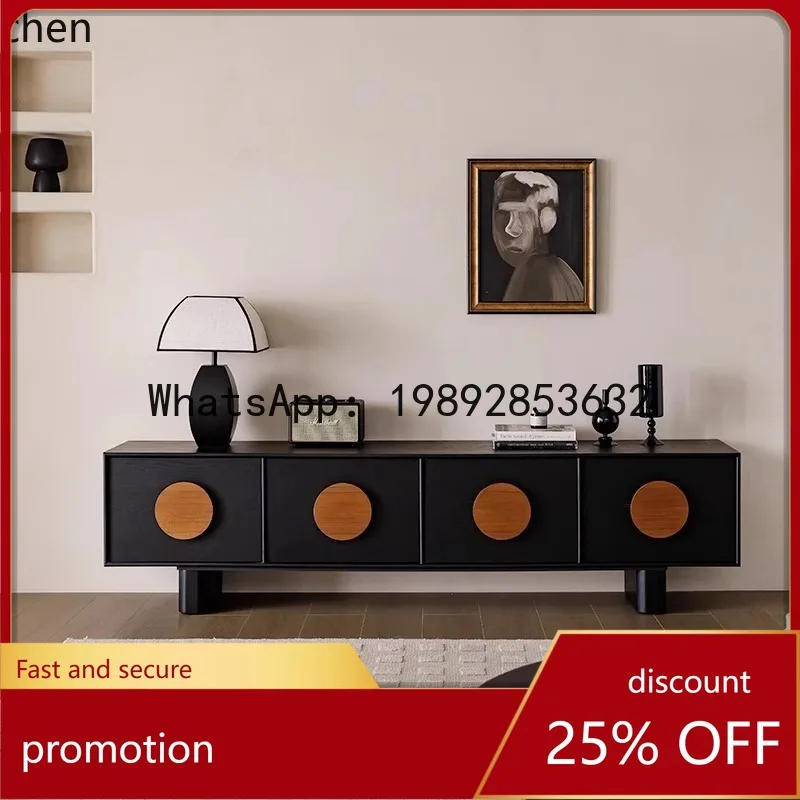 

YFY Vintage Solid Wood TV Cabinet Storage French Retro Modern Simple Living Room Tall Black Floor Cabinet