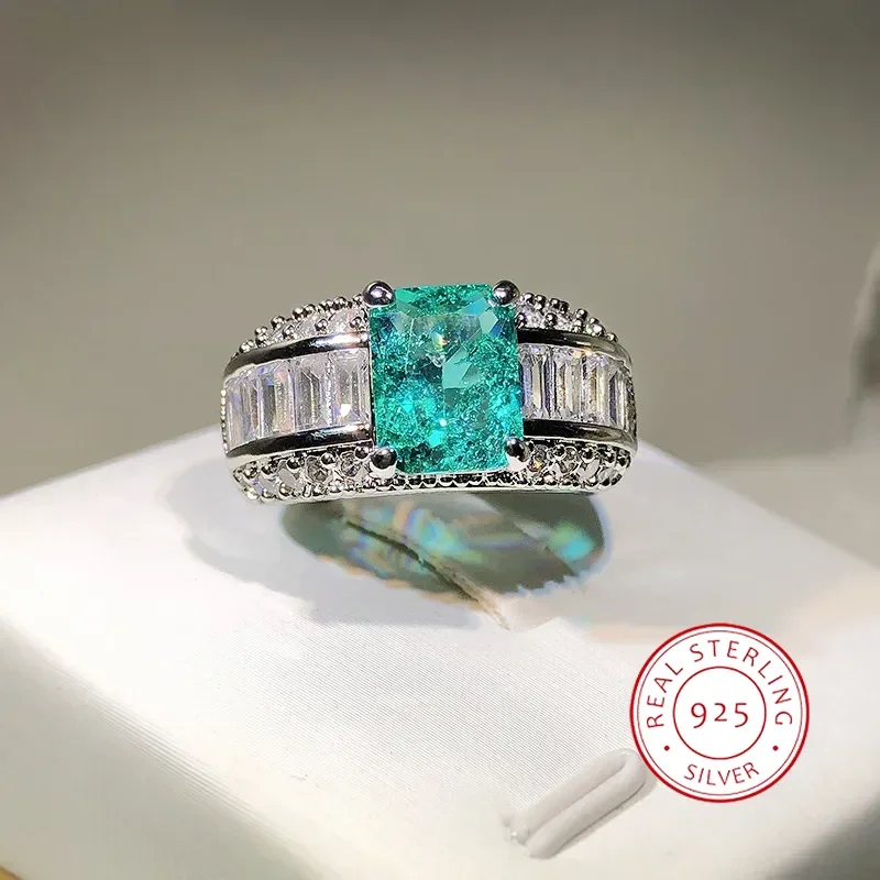 New Arrival 925 Silver Emerald Princess Paraiba Couples Ring For Women Diamond Crystal Engagement Anniversary Gift Jewelry