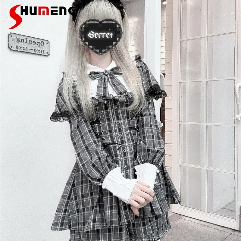 

Original Japanese Lolita Style Lace Mass-produced Cape And Shawl Dress Shorts Set Y2k Clothes Long-sleeves Single-breasted Top