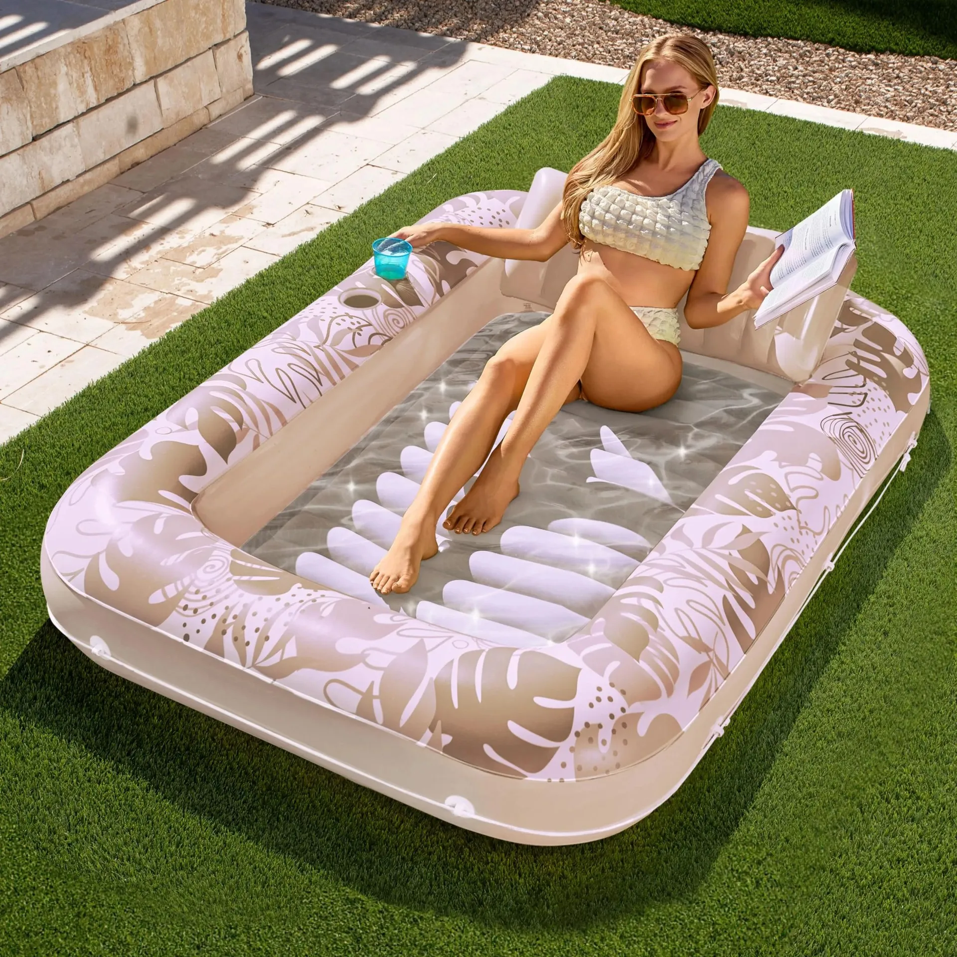 

Inflatable tanning pool chair float, 70 "X 46" pool float adult with pillow, sunbed lounge for water blowing children's ball