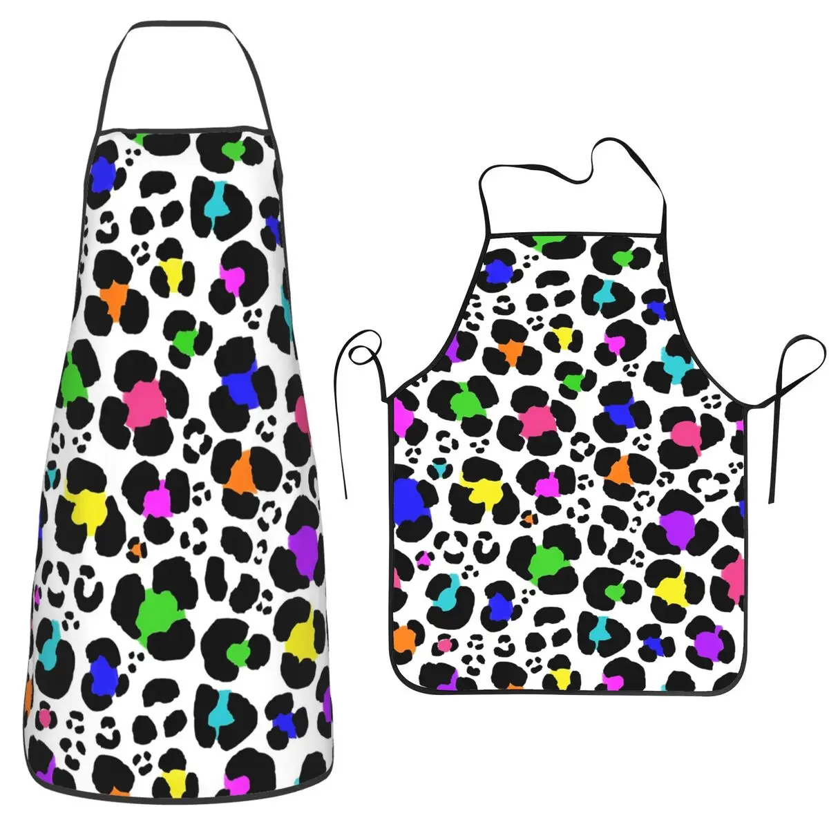 Rainbow Leopard Animal Print Apron Chef Cooking Tablier Waterproof Bib Kitchen Cleaning Pinafore for Women Men Gardening