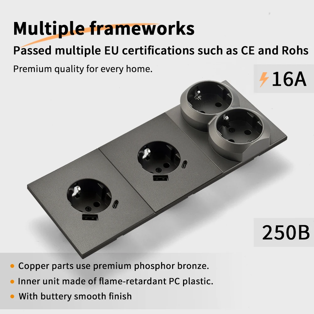 Skin Sensation USB A+C Integrated Panel Wall Socket Embedded Power Sockets Button Light Switch Skin Feel Paint DIY Combination