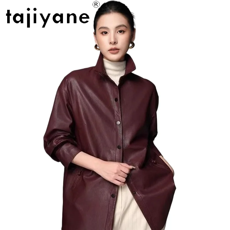 Tajiyane jaqueta de pele de carneiro real mulher elegante meados de comprimento jaquetas de couro genuíno premium senhoras casaco outono roupas femininas 2025 шу omega
