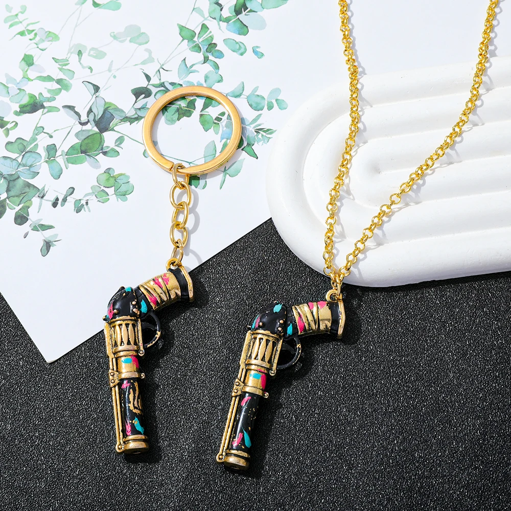 غامض Jinx بندقية سلسلة مفاتيح معدنية 5 سنتيمتر جامعة أساطير نموذج كيرينغ للرجال شريف الجلد تحصيل سلسلة مفاتيح معدنية